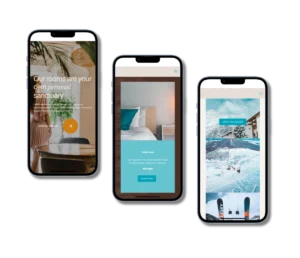 Tre smartphone con siti web vetrina